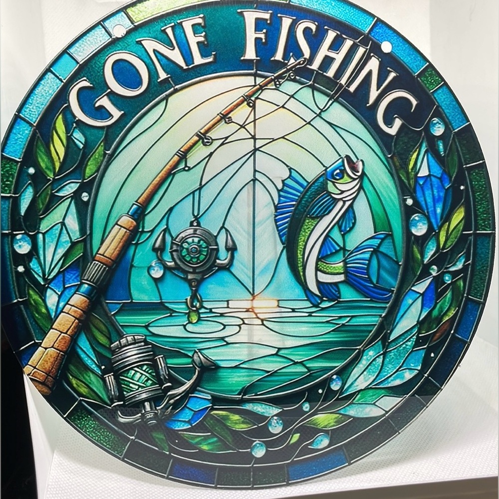 Suncatcher Acrylic Gone Fishing Angler Decorative Decor Rod Reel Sports Gifts
